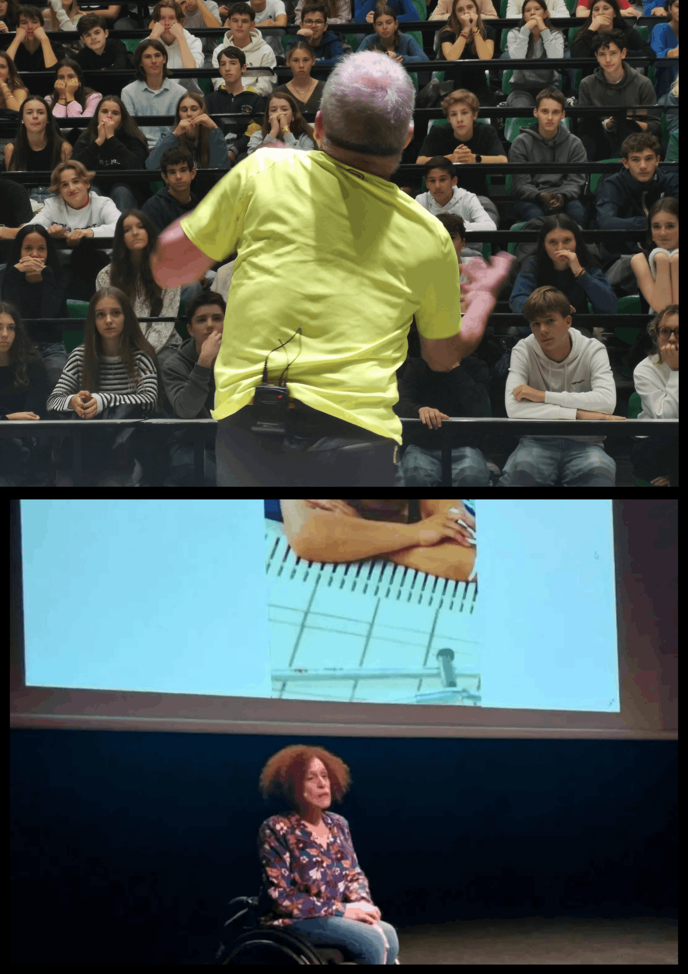 Une championne paralympique sur scène lors d'une conférence inclusion et QVCT sur le handicap au travail, coachée par Marie Leresteux.