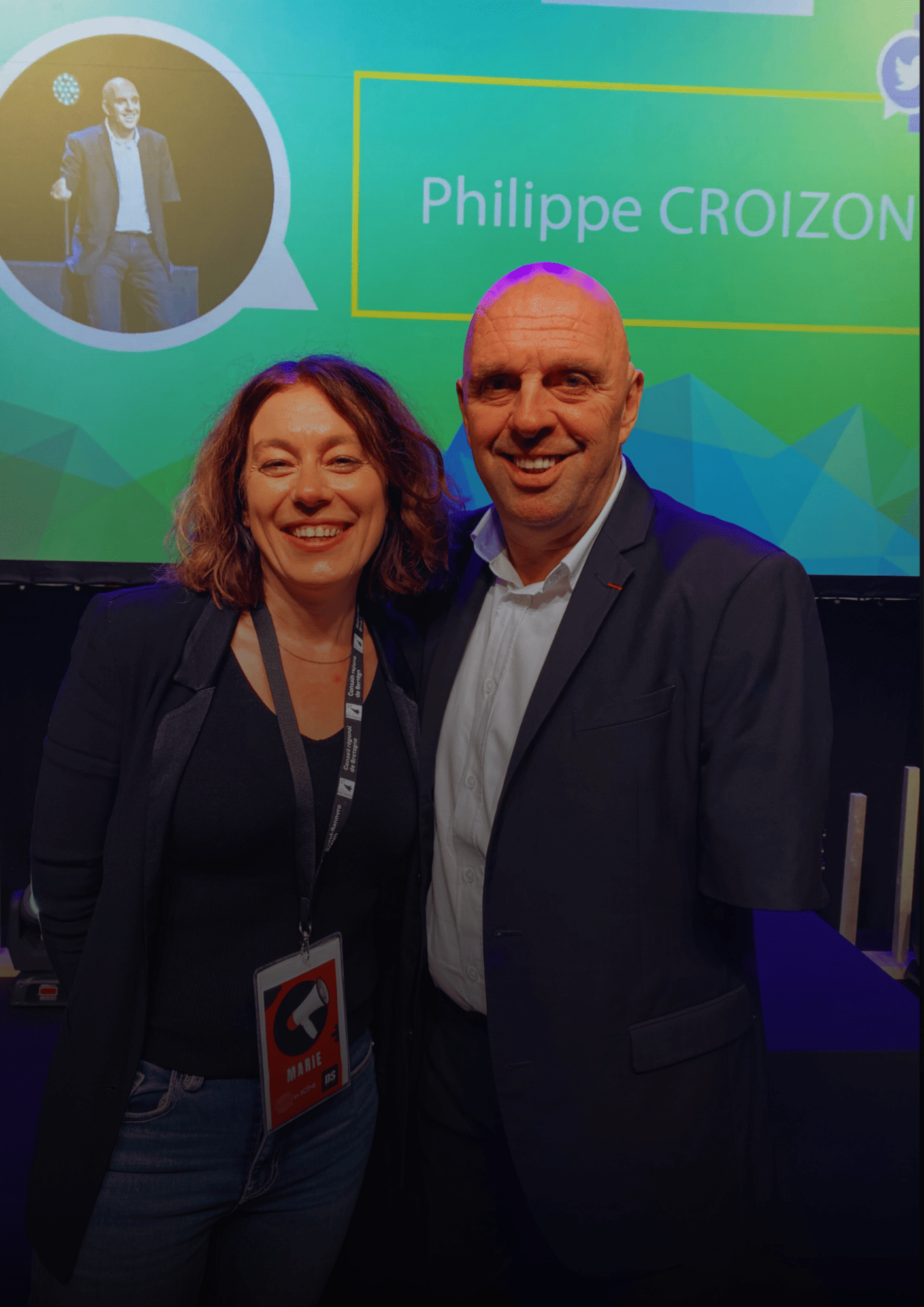 Marie Leresteux aux côtés de Philippe Croizon lors d'une interview inspirante axée sur l'optimisme, la psychologie positive et le dépassement de soi en entreprise.